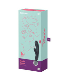 2 en 1 Vibromasseur rabbit et wand noir USB Triple Lover Satisfyer - CC597825